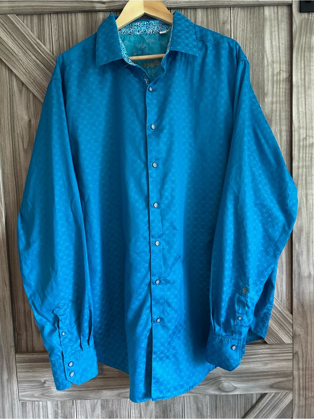 Robert Graham 1XLT Aquamarine Blue Jacquard Long Sleeve Button Down Sport Shirt